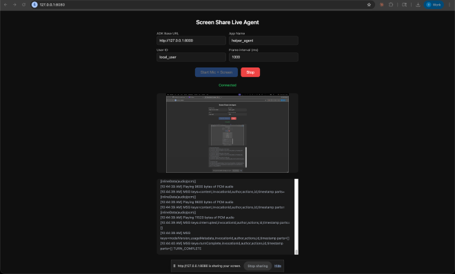 Custom web client with mic and screen share controls