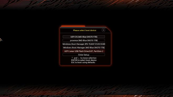 F12 boot device selection menu showing the Lexar USB drive
