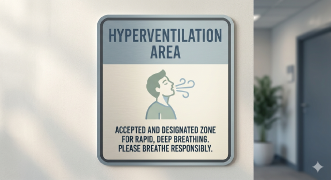 Humorous image of fictitious hyperventilation area sign